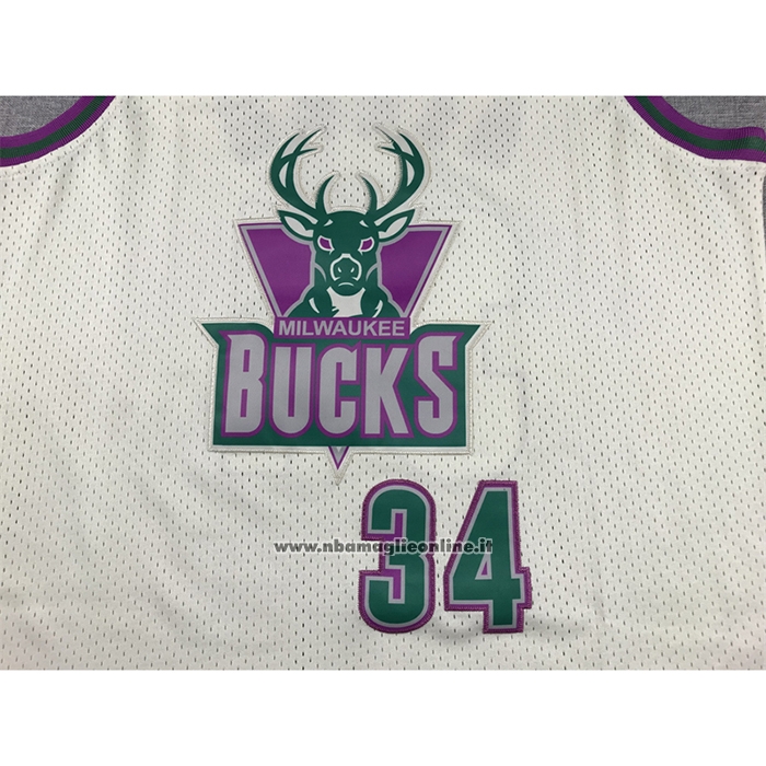 Maglia Milwaukee Bucks Ray Allen #34 Mitchell & Ness Chainstitch Crema